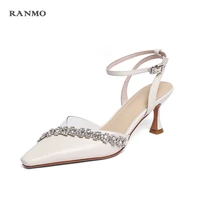 2021 womens sandals womens high heels diamond transparent decoration real cowhide party shoes wedding shoes comfortable stylish