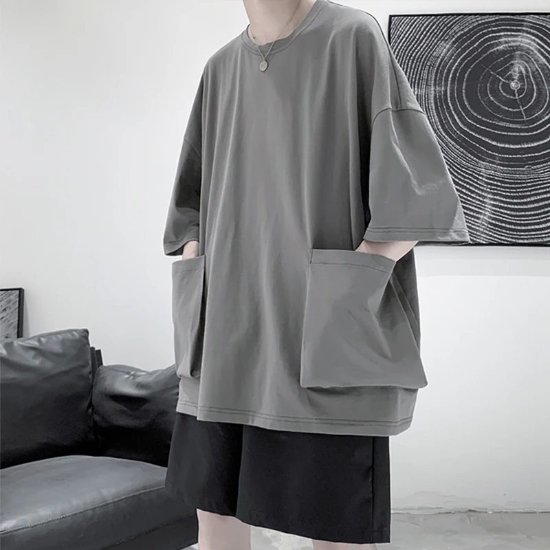 

BF sleeve T-shirt loose ins big pocket five point lazy summer youth short sleeve t-shirt men's Harajuku