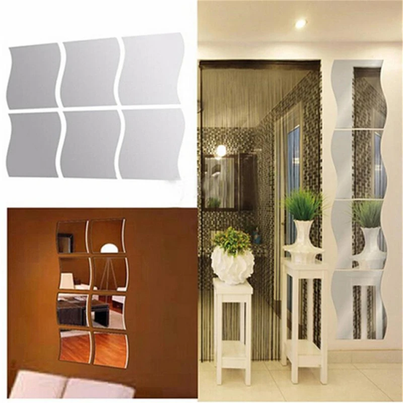 6 шт подвижные волнистые зеркальные настенные наклейки акриловые для гостиной