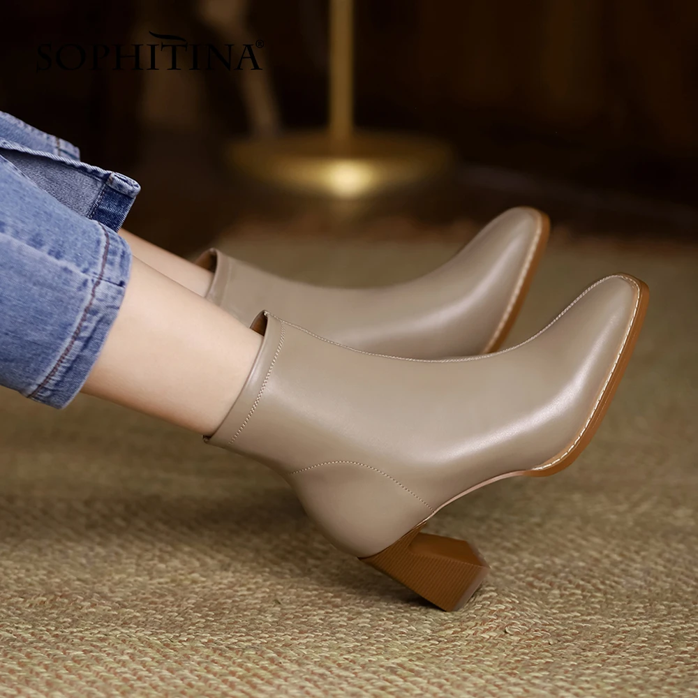 

Ботинки женские кожаные, с квадратным носком, на молнии, однотонные, NO072