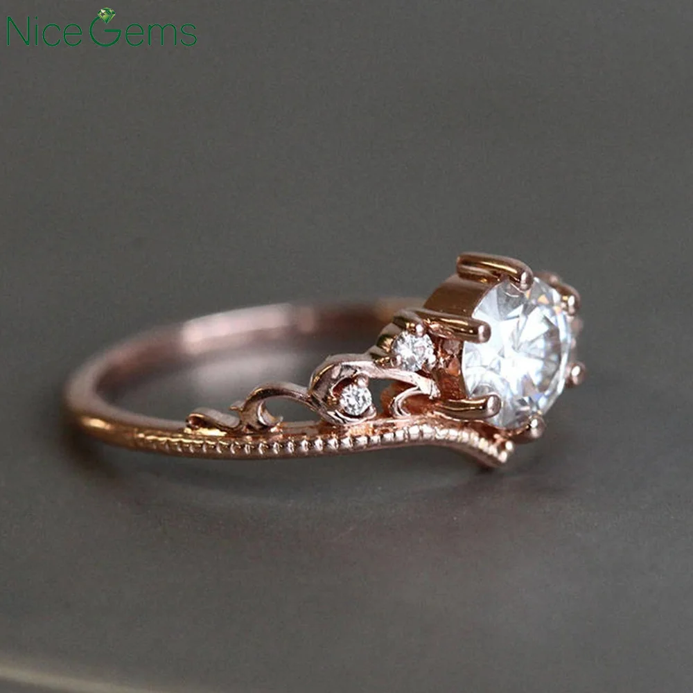 NiceGems 18K розовое золото Круглый Муассанит и натуральный бриллиант обручальное