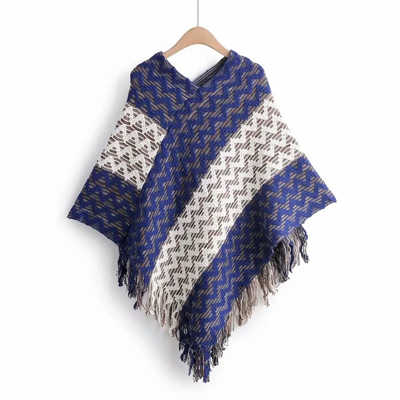 Женские теплые пончо OMIKRON зимние кашемировые накидки с кисточками большие