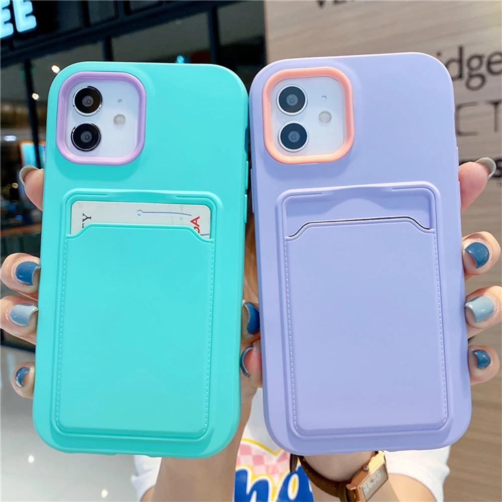 Мягкий силиконовый чехол для iPhone 11 12 13 Pro Max XS X XR 7 8 Plus 2 в 1 с держателем карт |