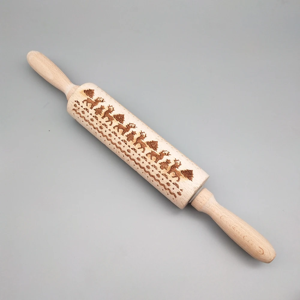 Рождественский принт Скалка олень Снежинка сосновая палочка с колокольчиком