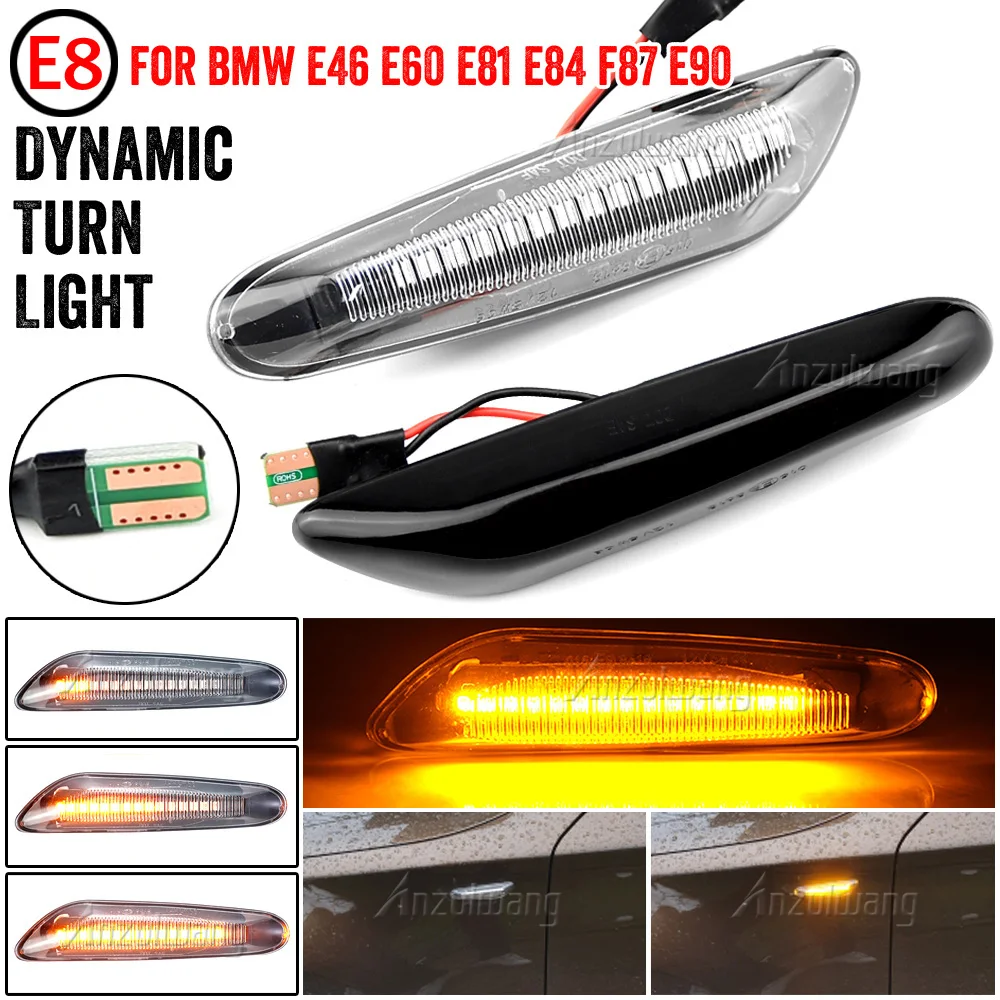 

2PCS Smoke Lens Dynamic Flowing LED Turn Signal Side Marker Light Blinker Lamp for BMW E60 E61 E90 E91 E81 E82 E88 E46 X3 X1
