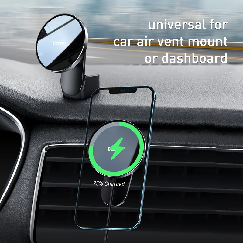 baseus car phone holder fast charging magnetic wireless charger metal car smartphone holder for iphone 12 13 pro car phone mount free global shipping