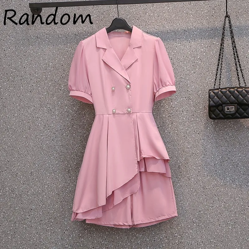 

Женский комплект одежды для работы, однотонный розовый топ с жемчужными пуговицами и короткие штаны, большие размеры