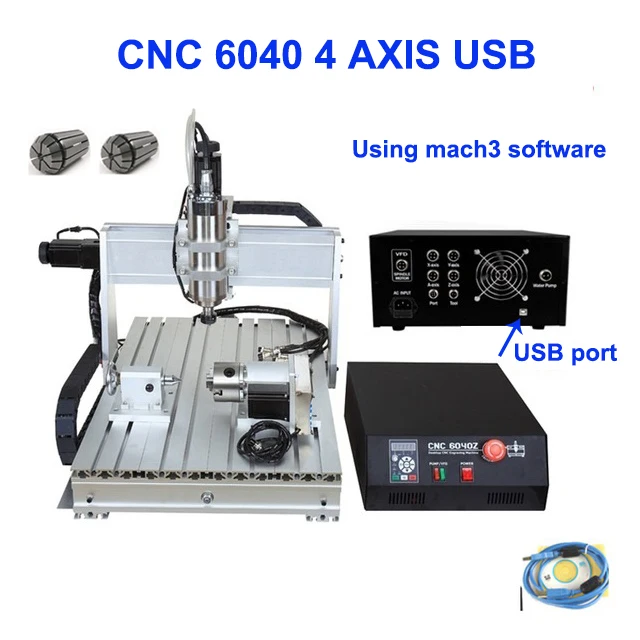 CNC6040 4Axis USB ЧПУ 6040z 2.2KW 4 оси Фасонная фреза по металлу USB фрезерный гравер машина для резки по дереву, Алюминий DIY резьба стабильный независимых езды на автомобиле - Цвет: CNC6040 4Axis USB