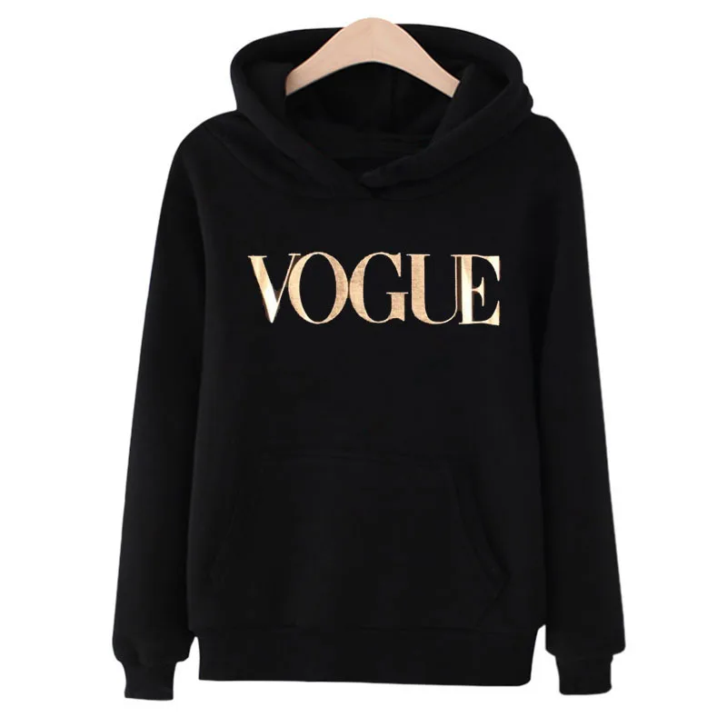 Vogue Принт толстовки с капюшоном надписью Мода 2020 длинным рукавом Для женщин