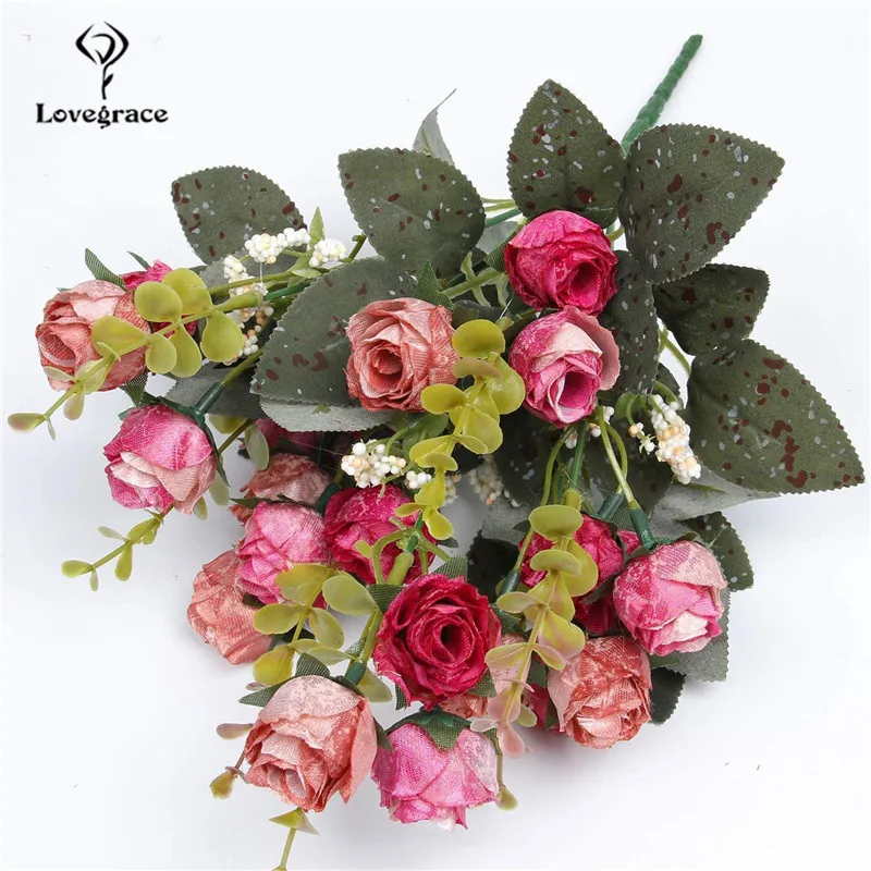 

European Retro Artificial Silk Roses Flower Bouquet For Wedding Home Decoration Fake Flowers Purple Fake Flowers For Home Table