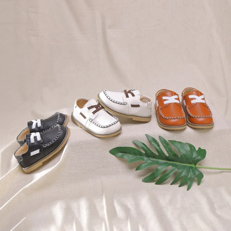 Детские Водонепроницаемые Мокасины черные кожаные туфли на плоской подошве для