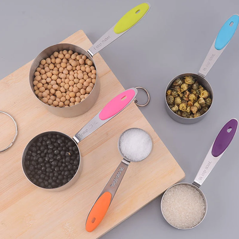 

5Pcs/lot Stainless Steel Measuring Cup Spoon Scale Silicone handle Cups and Spoons Set For Baking Sugar Coffee Measuring Tools