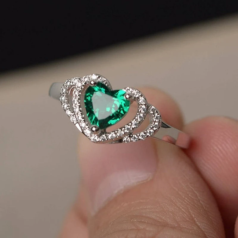 

Fashion Love Heart Green Stone Rings For Women Delicate Cubic Zirconia Wedding Rings Crystal Engagement Jewelry Gifts