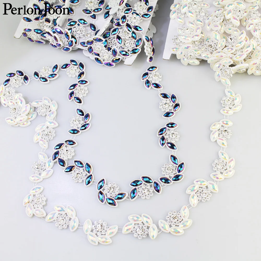 1 yard color resin leaf flower rhinestone trim decoration plastic chain DIY for home clothing shoes accessories NET14 | Дом и сад