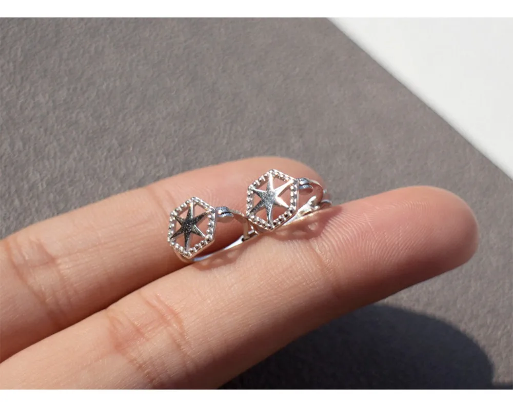 Серьги из стерлингового серебра 925 пробы, модные геометрические серьги с шестигранной звездой, кольцо для ушей, Пряжка для ушей, тренд для мальчиков и девочек, Серебряные Серьги с драгоценными камнями