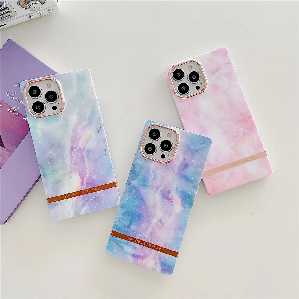 

INS Color Gradient Starry Sky Soft Frame Phone Case For iPhone 13 12 11 13PROMAX 12PROMAX 13PRO Square Marble Cover Shell