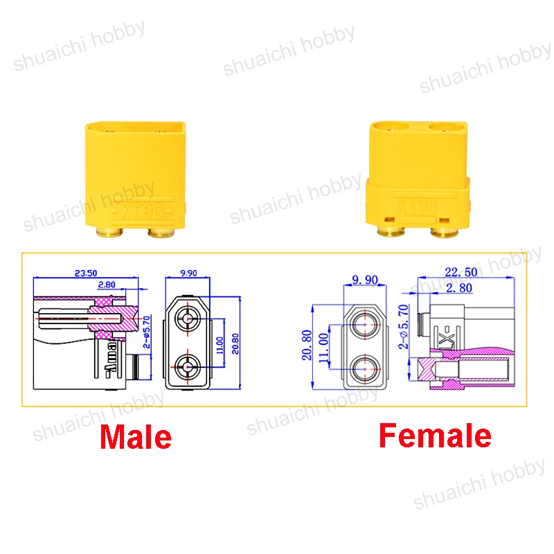 

10PCS AMASS 45A XT90PB Battery Plug PCB Board Male Female Connector Gold-plated Connecting Parts DIY for RC UAV FPV Drone
