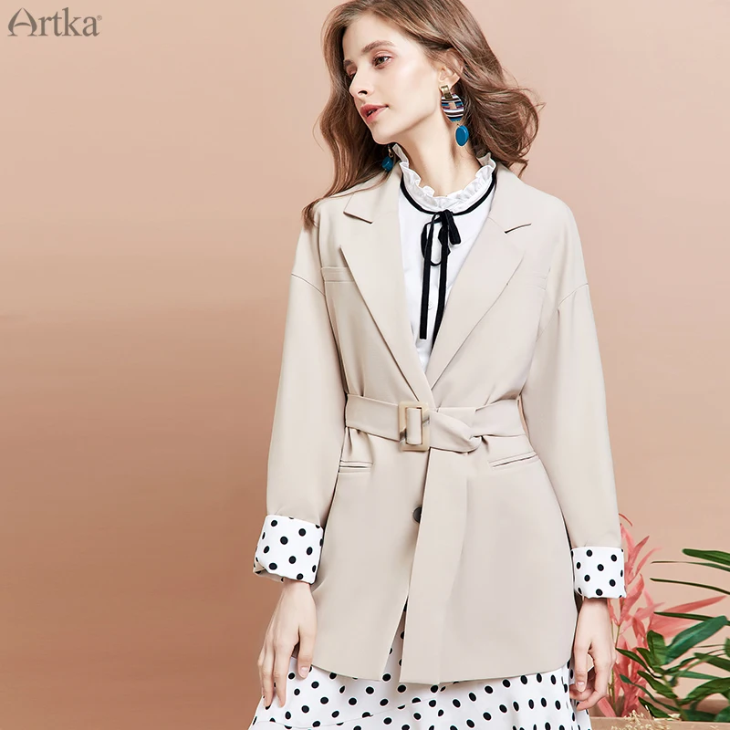 

Женский блейзер с поясом ARTKA, однобортный Свободный Повседневный пиджак, WA15291Q, на весну, 2020