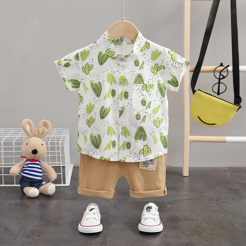 Одежда для мальчиков малышей Летняя От 1 до 4 лет с принтом растений Рубашка +