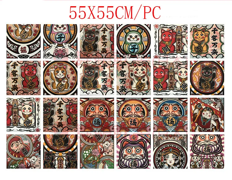 

Blessings Fortune Dharma Lucky Cat Japanese Restaurant Roast Meat House Cotton Digital Decorative Painting