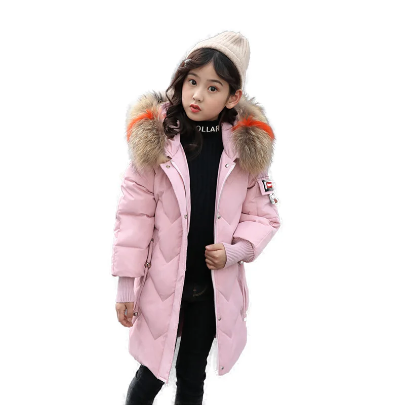 

HSSCZL girls down jackets 2019 new fashion thicken winter natural fur girl coat outerwear overcoat kids children's clothing8-14Y