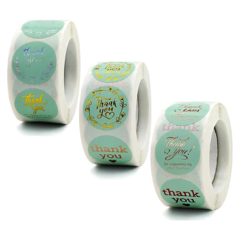 

Bronzing Light Green Thank You Stickers Labels Color Paper Decoration Scrapbook Sticker Sealing Stationery Supply 100PCS