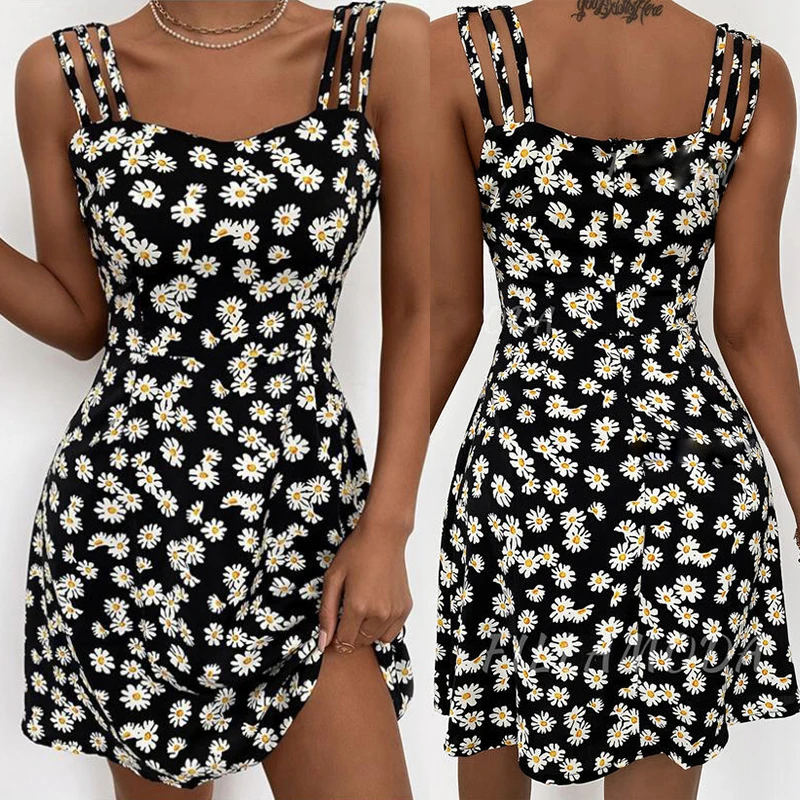 

Print Floral Sleeveless Sheath Above Knee Casual Dresses for Women Girl Mini Sling Dress ENDQ