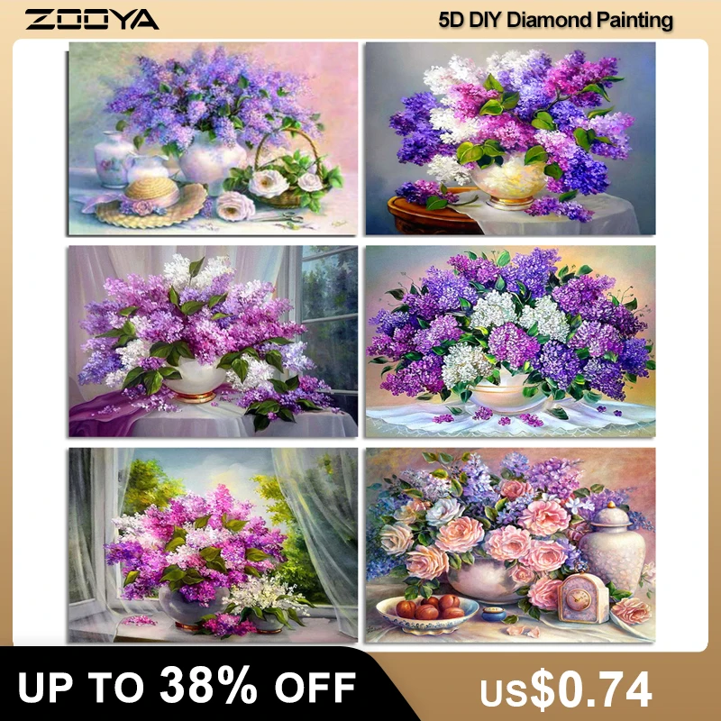 ZOOYA 5D DIY Алмазная вышивка сиреневая Алмазная мозаика, Цветы Стразы картина, Алмазная мозаика сиреневая для домашнего декора наборы R1208