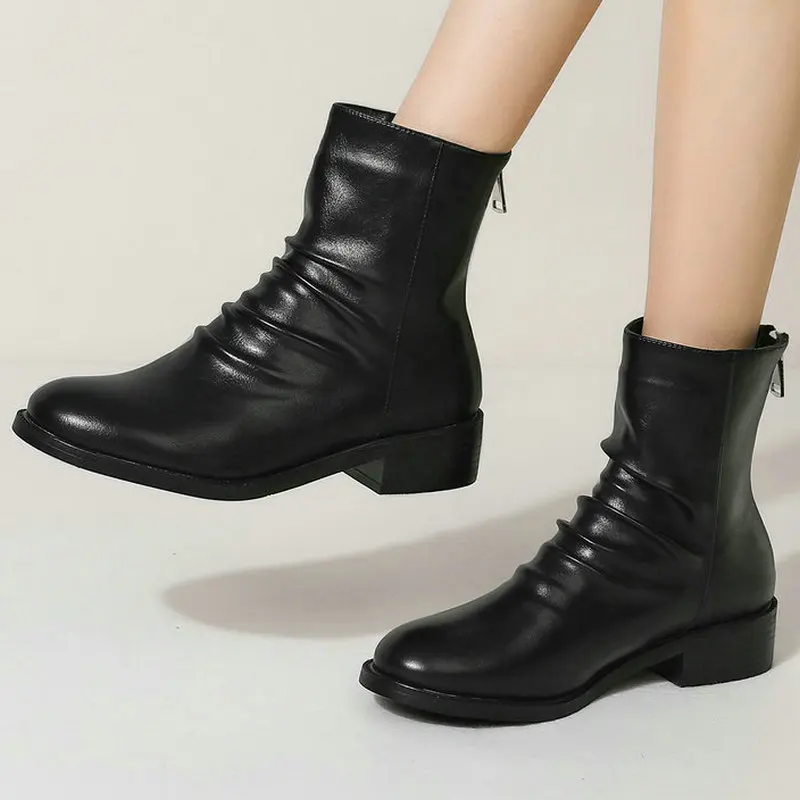 

Vegan Leather Ankle Boots for Women low Heels Woman motorcycle Boots 2021 Autumn Winter Casual Ladies Boots Plus Size 34-43