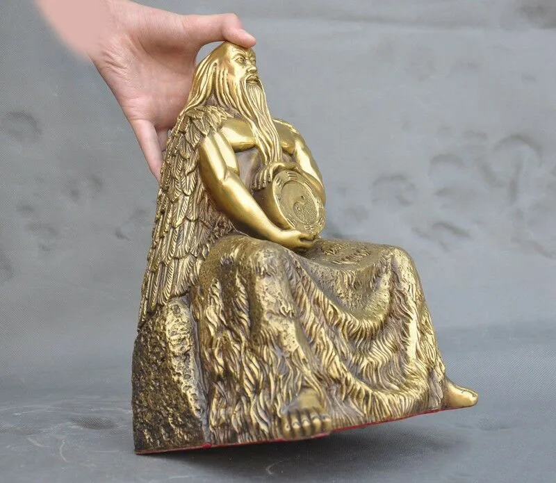

wedding decoration old Chinese Pure Bronze Myth Seat Fu Hsi Fuxi King God Immortal Gossip Statue