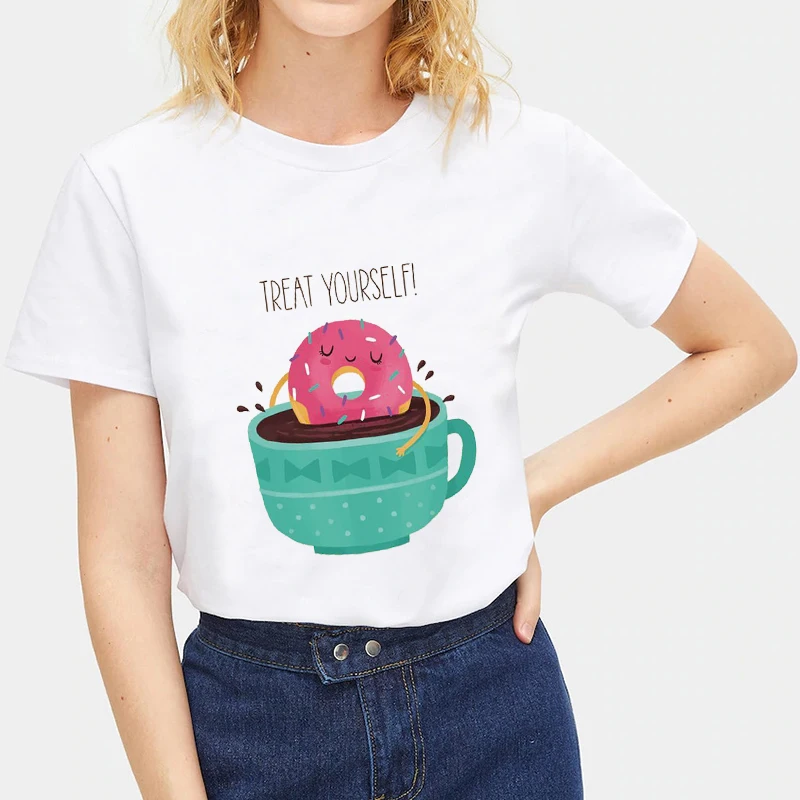 Женская футболка Lychee с круглым вырезом принтом в виде пончиков свободная летняя