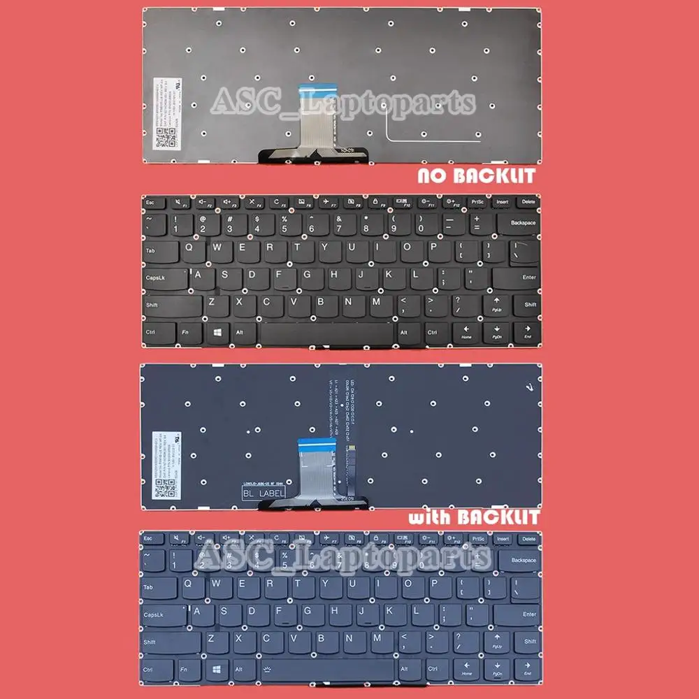 

New US QWERTY English Keyboard for Lenovo ideapad 510s-14ikb 510-14ast, Flex 4-1435 4-1470 4-1480 Black with BACKLIT, NO Frame