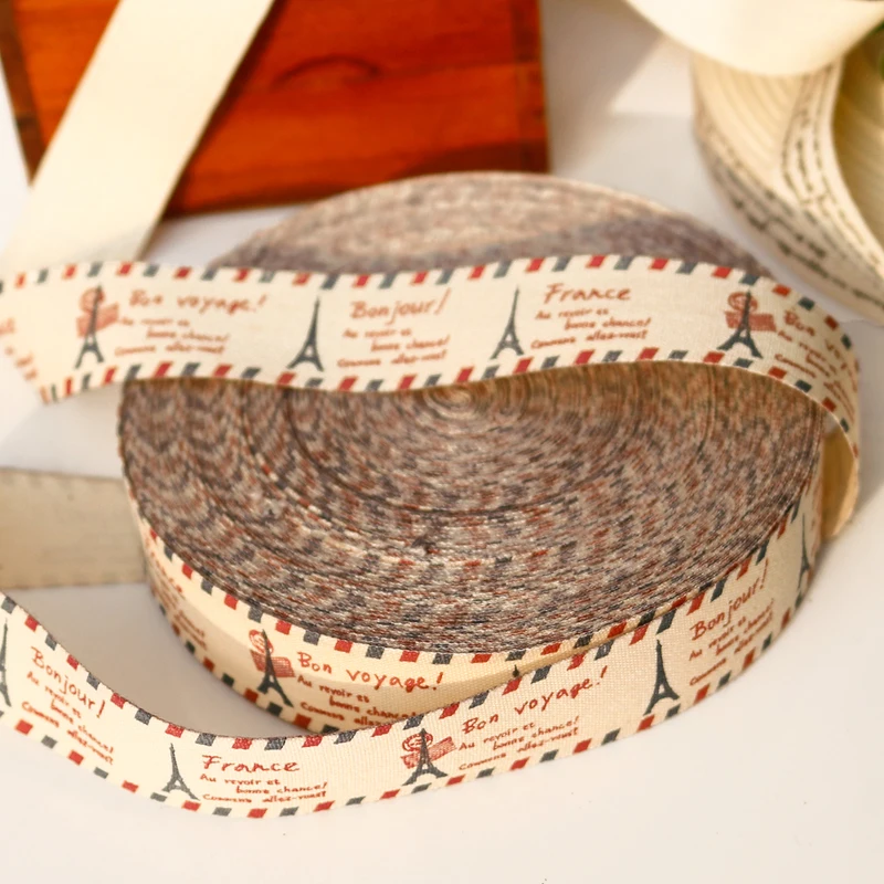 Хлопковая лента с принтом Эйфелевой башни 100 м 2 см|cotton ribbon|cotton webbingwebbing fabric |