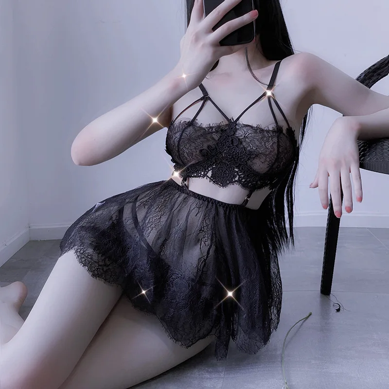 

Sexy Lingerie Women's Sexy European and American-Style Temptation Pajamas Lace Nightgown Suit New