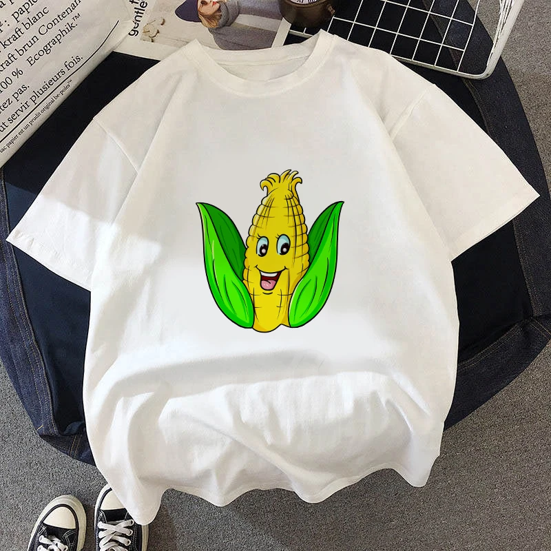 Корейская стилус-рубашка уличная одежда футболки с принтом кукурузы женские