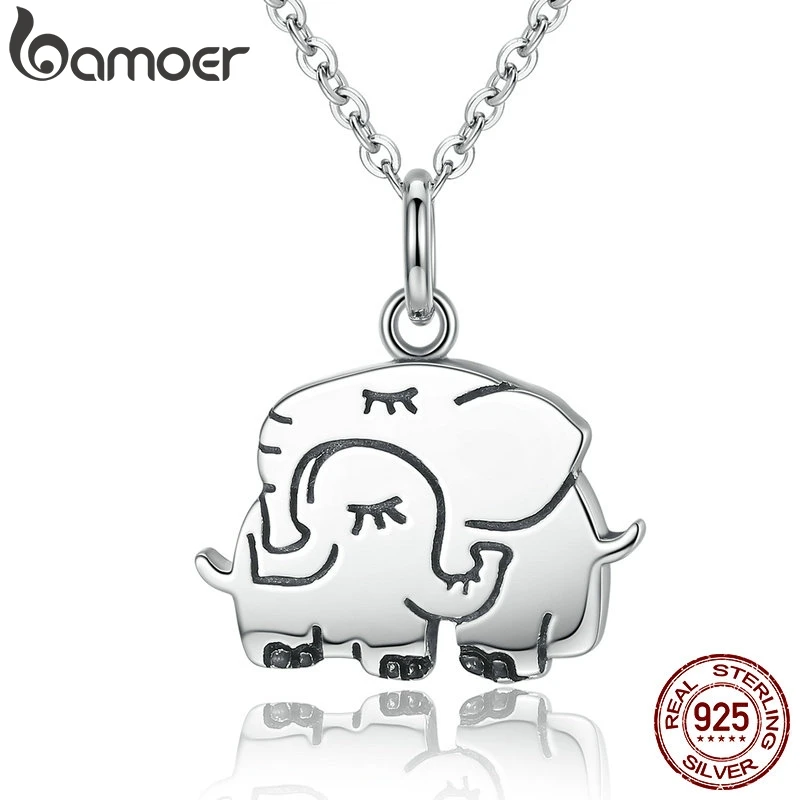 BAMOER DUMBO и MRS. JUMBO ожерелья с подвесками 925 пробы серебряный милый слон объятия для женщин S925 ювелирные изделия для матери подарок SCN065