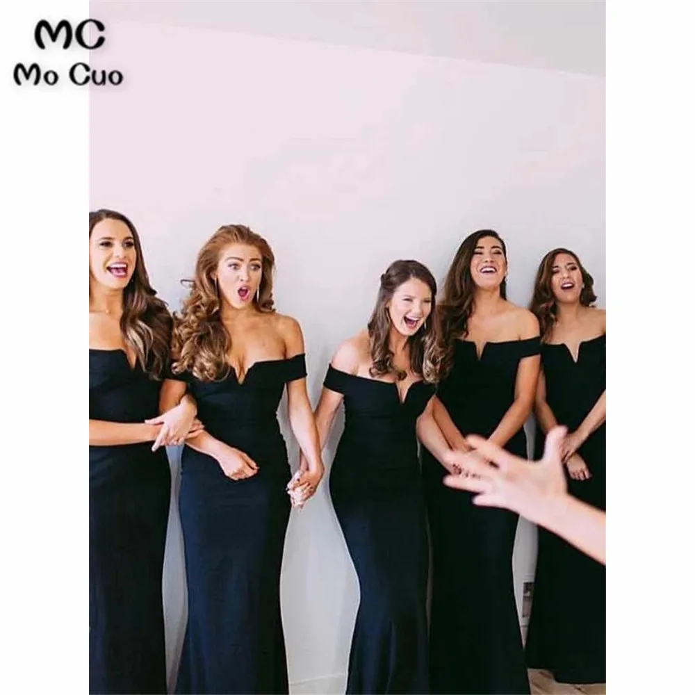 

Elegant Off the Shoulder Mermaid Bridesmaid Dresses Prom Party Dress Short Sleeves Elastic Satin Wedding Party Dress