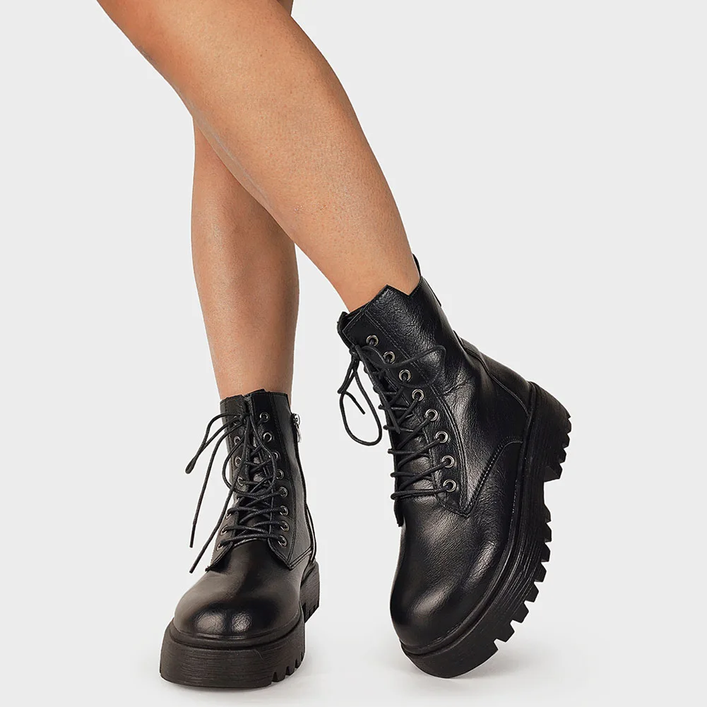 Женские ботинки со шнуровкой на платформе с квадратным каблуком в