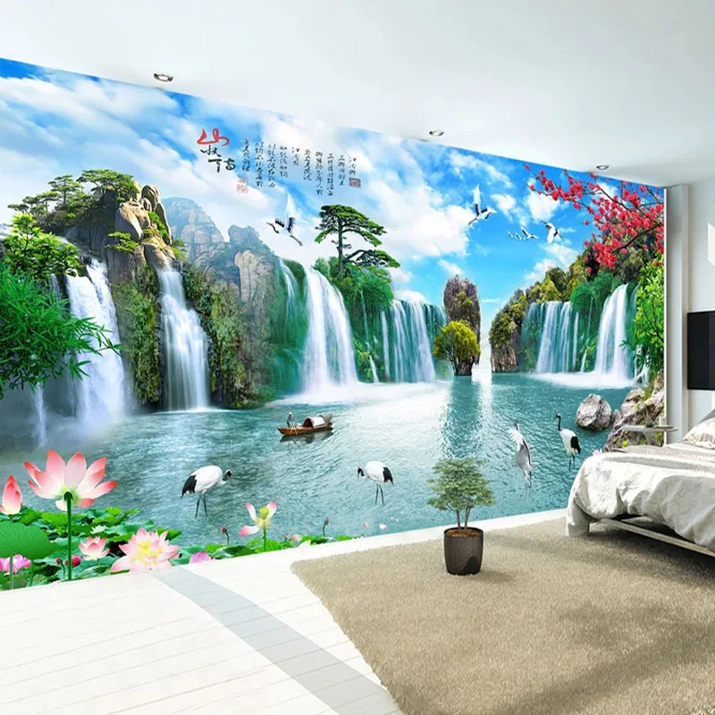 

Пользовательские 3D росписи в китайском стиле водопады Горный пейзаж обои гостиная спальня исследование фон домашний декор Фреска