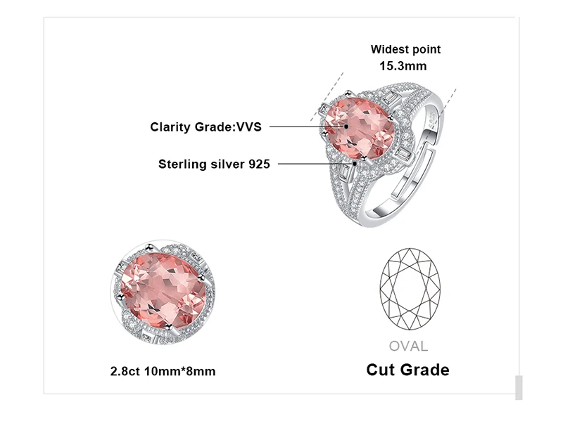 JewelryPalace винтажное разделенное хвостовиком 3ct овальное созданное морганитовое сапфировое регулируемое Открытое кольцо 925 пробы Серебряное ювелирное изделие