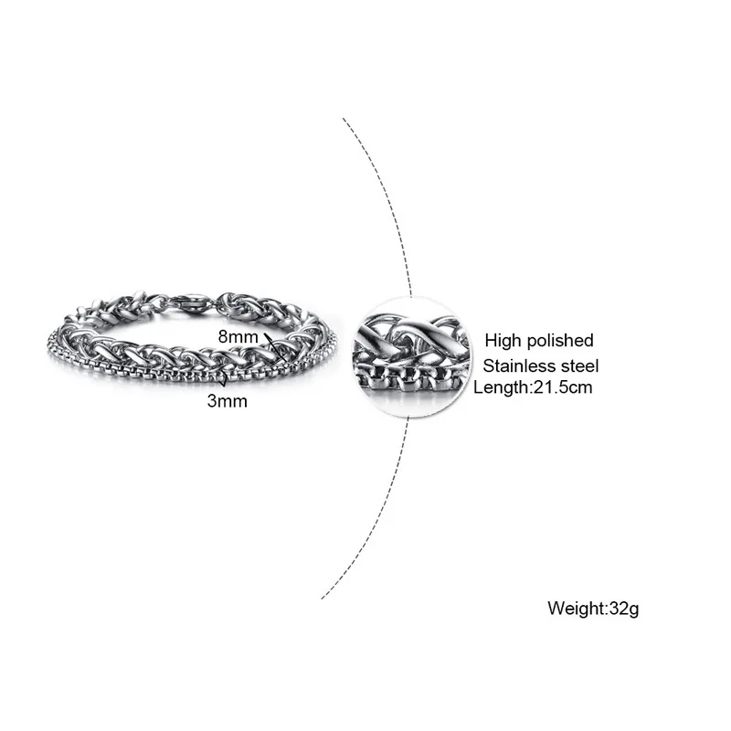 Браслет-цепочка Noter мужской двухслойный плетеный браслет из нержавеющей стали 3