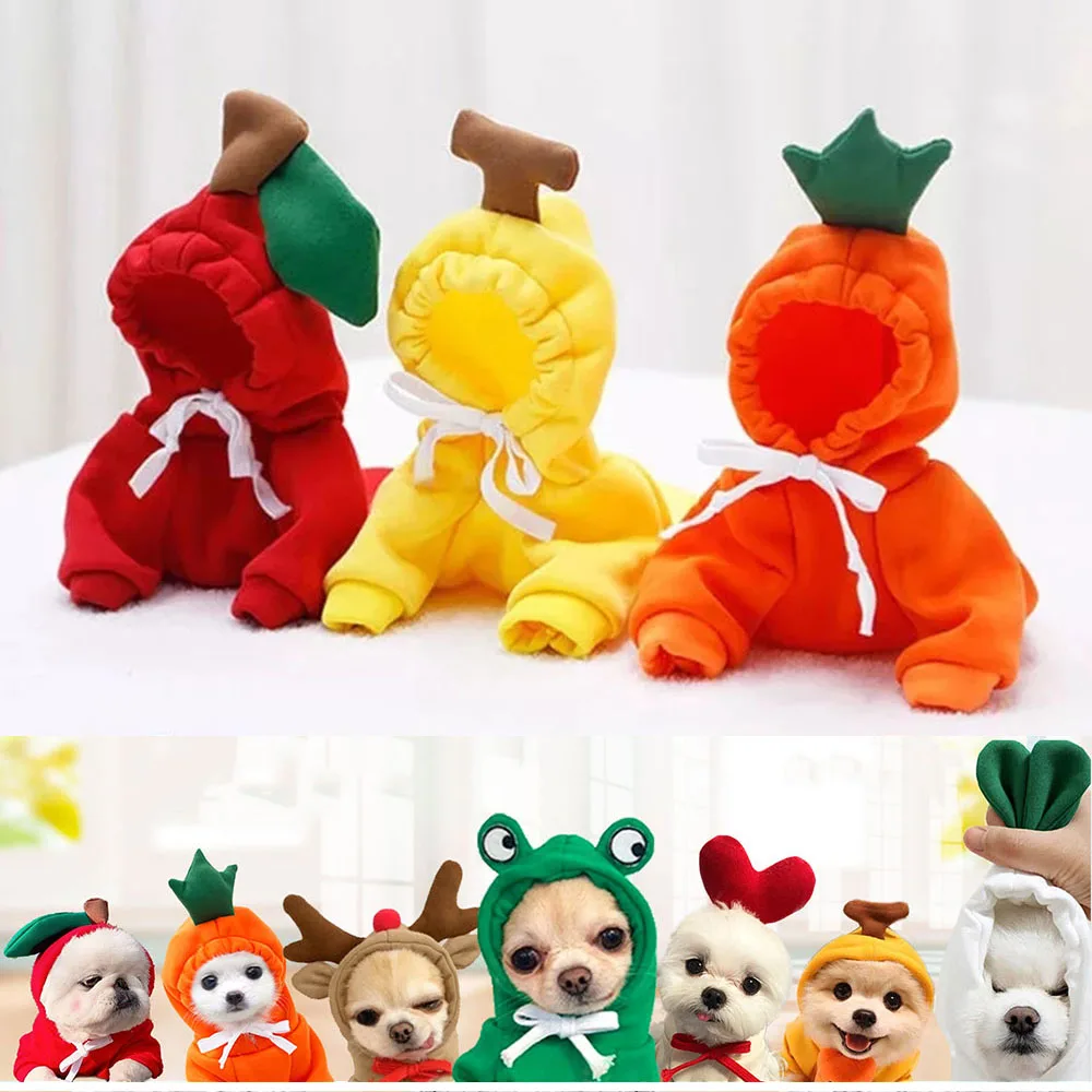 

Зимняя Теплая Одежда для собак, милое пальто для собак с фруктами, толстовки, флисовый костюм для домашних животных, кошек, щенков, куртка дл...