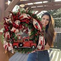 christmas wreath red truck car bows garlands hanging ornaments decor door holiday party 2022 navidad garland decors