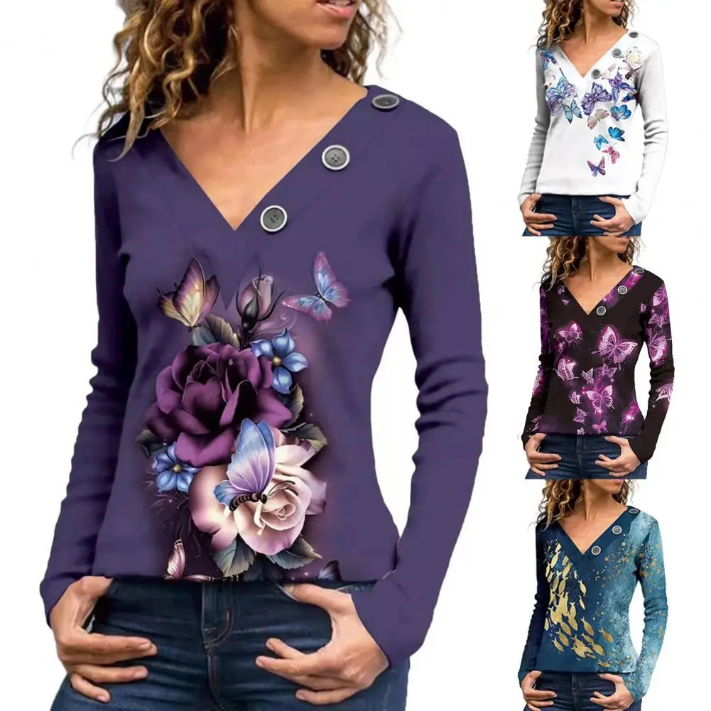 Женская классическая блузка с длинным рукавом и принтом бабочек | одежда