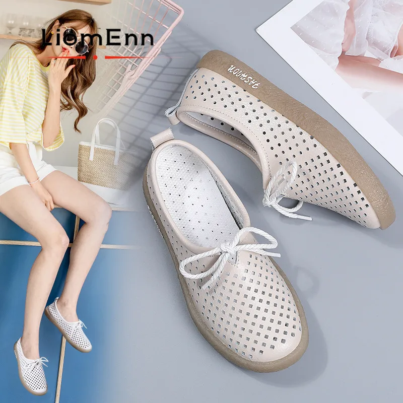 

Ladies Slip On Flats Shoes Woman Bow-knot Ballet Leather Loafers 2021 Spring Summer Black White Shoes Female girls Soft Sole