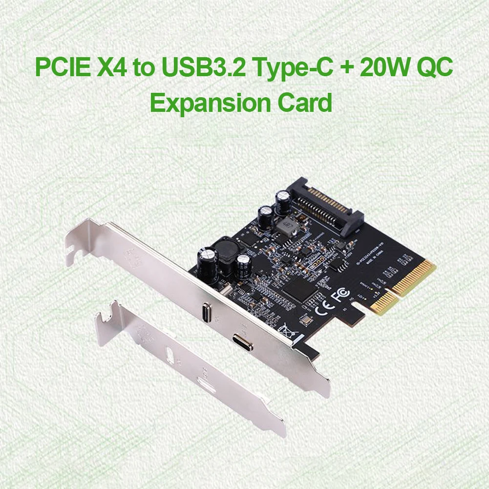 

PCI-E 3.0 to USB 3.2 Expansion Card 2 Port PCI-Experss X4 Type-C HUB Controller Converter Adapter for Desktop