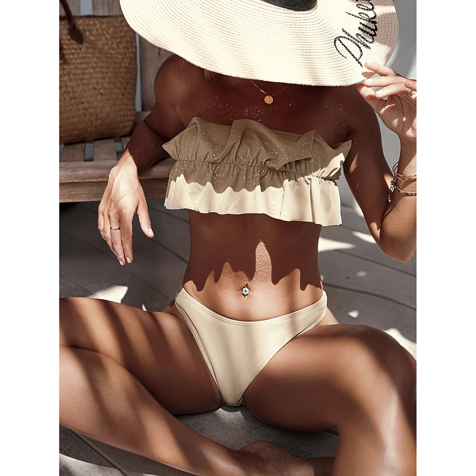 

Сексуальное бикини с оборками 2022, купальник-бандо для женщин, женский купальник, стринги, комплект бикини, купальный костюм для женщин, купа...