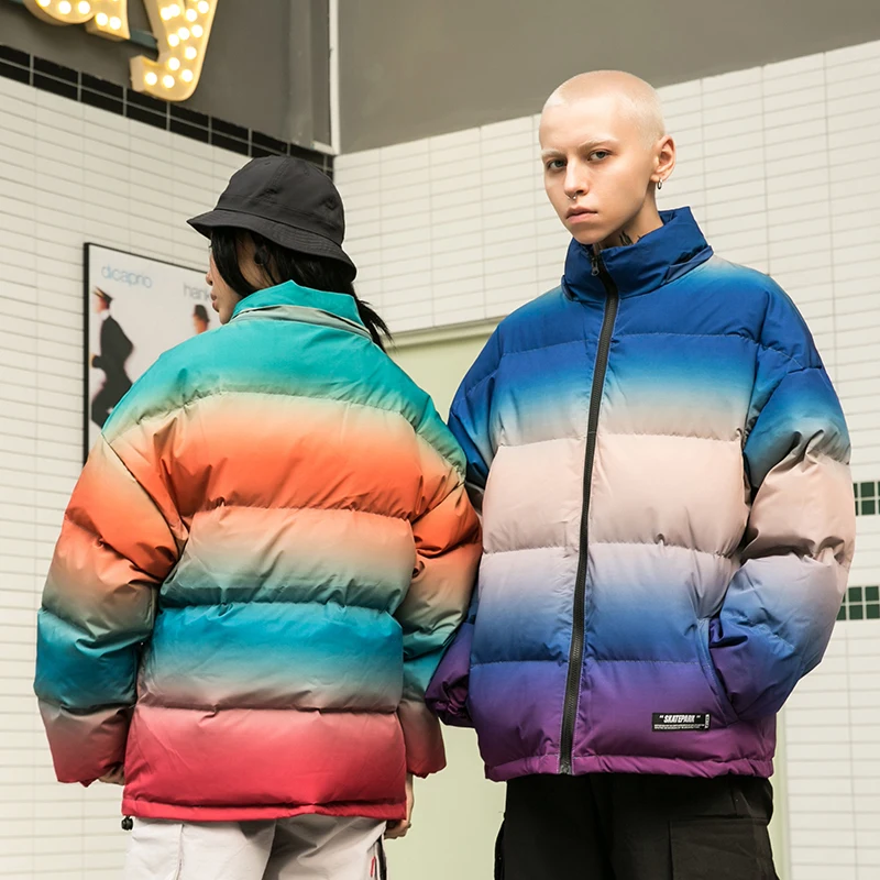 Градиентная пуховая парка для мужчин зимняя куртка со съемным капюшоном мужская