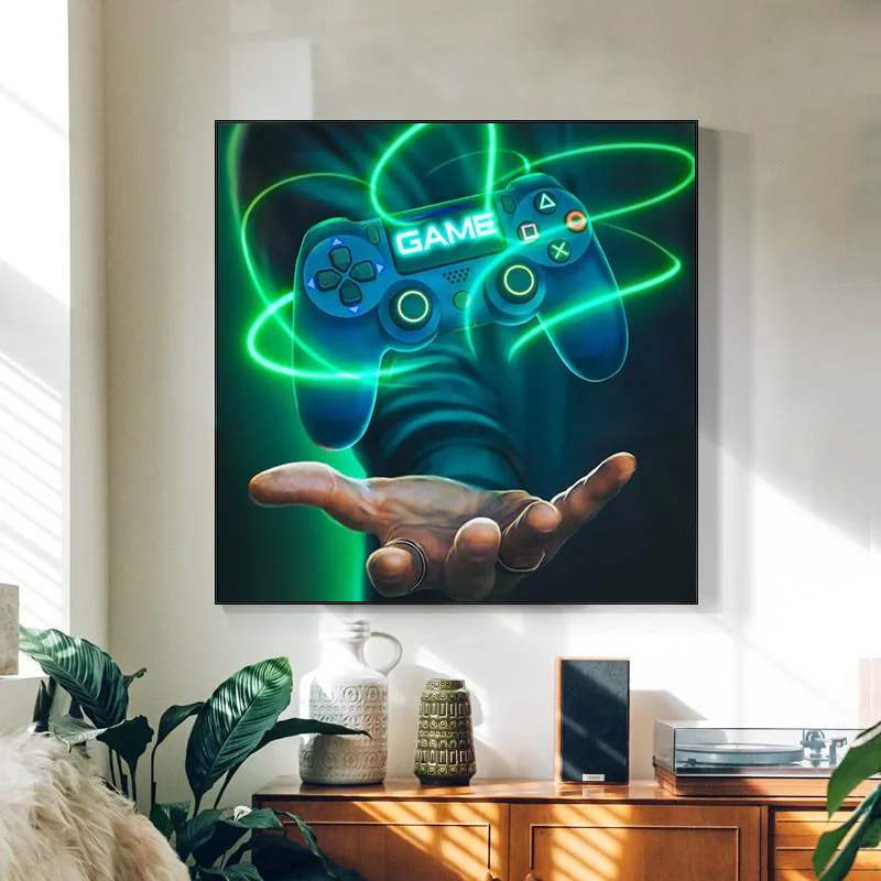 

Colourful Gamer with Gamepad Canvas Painting Modern Game Handle Posters and Prints Wall Art Picture for Kid's Room Decor Cuadros