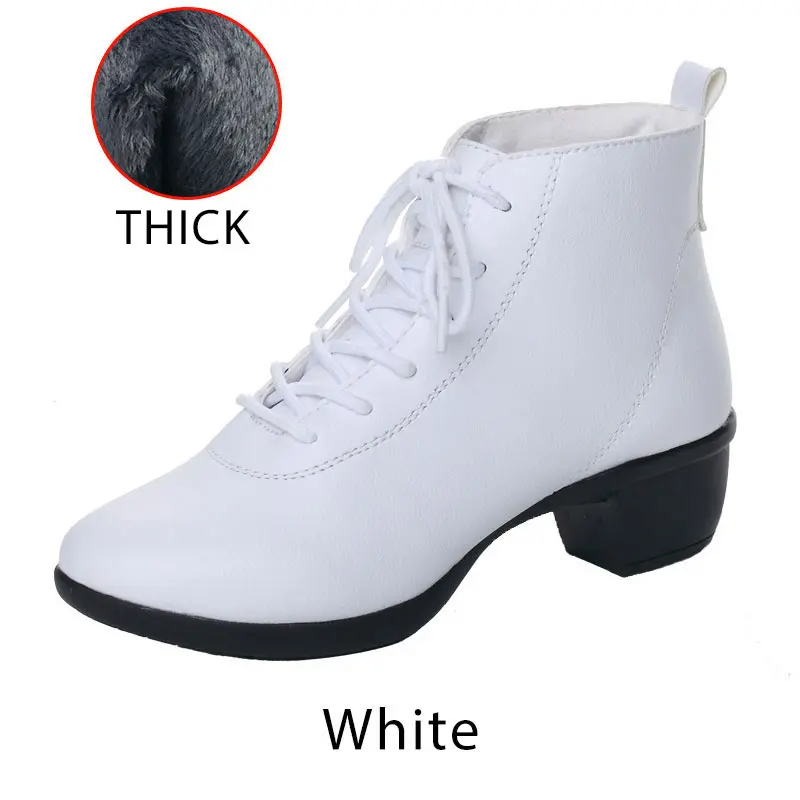 White Cotton Женские танцевальные сапоги; Современные женские кроссовки; мягкая резиновая подошва; обувь для джазовых танцев из искусственной кожи на каблуке средней высоты; сезон осень-зима; обувь для фитнеса - Цвет: White Cotton